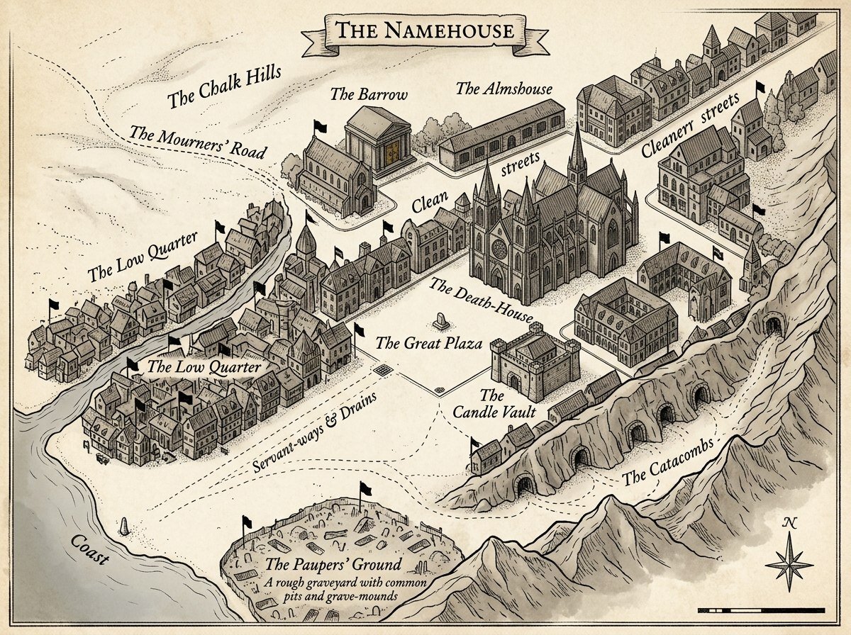 The Namehouse — city map from The House That Keeps the Names